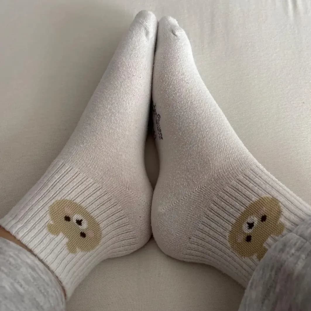 White Teddy bear socks