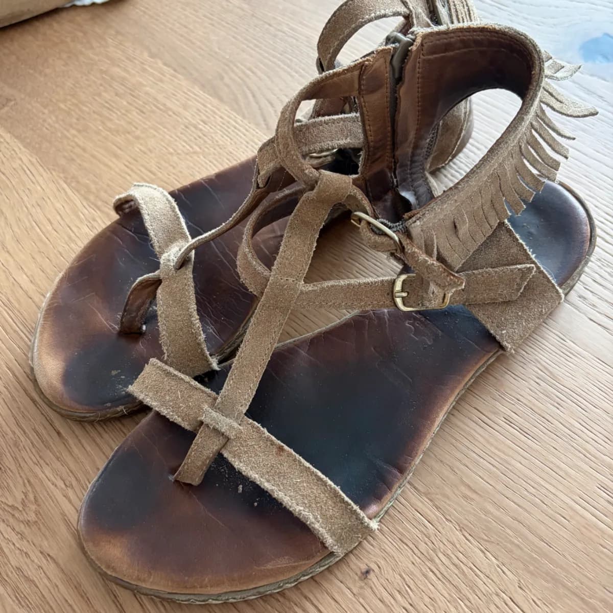 ✨ Wildleder-Sommersandalen Gr. 38 | Hellbraun | Used-Look ✨