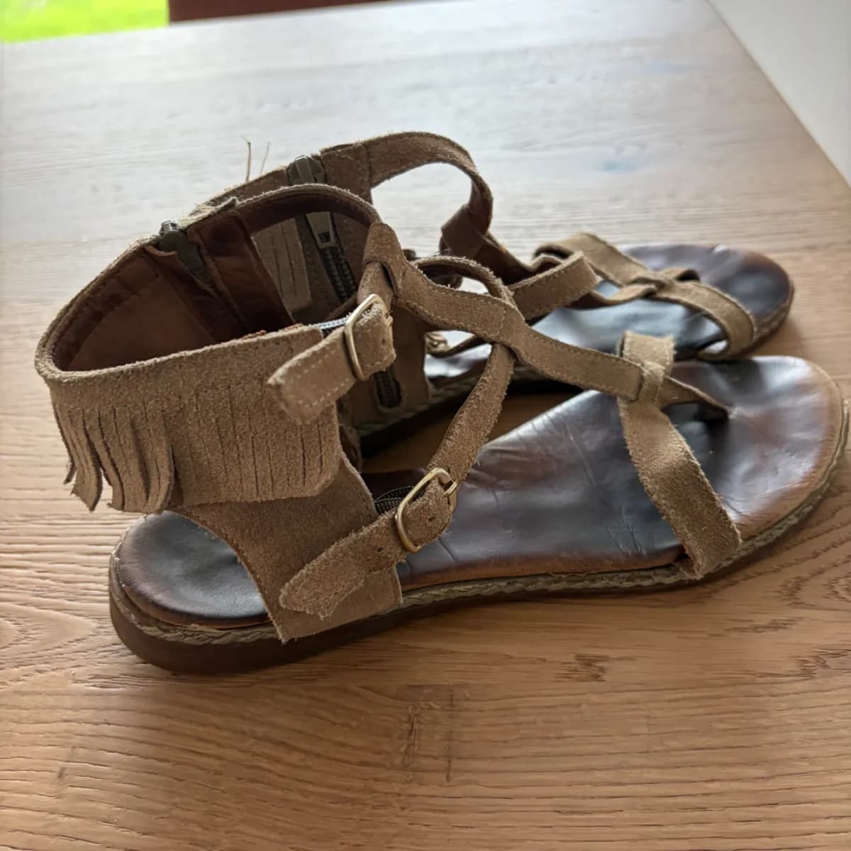 ✨ Wildleder-Sommersandalen Gr. 38 | Hellbraun | Used-Look ✨